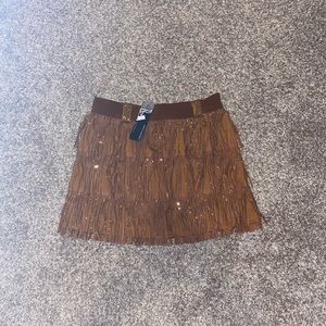 LUCKY AND BLESSED CAMEL FRINGE SKIRT